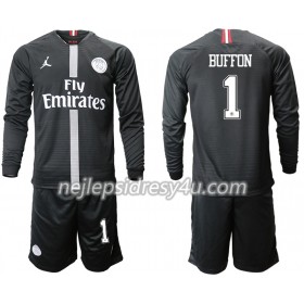 Fotbalový Dres Paris Saint-Germain BUFFON 1 Jodan Černá Dětské Alternativní 2018/19 Dlouhý Rukáv